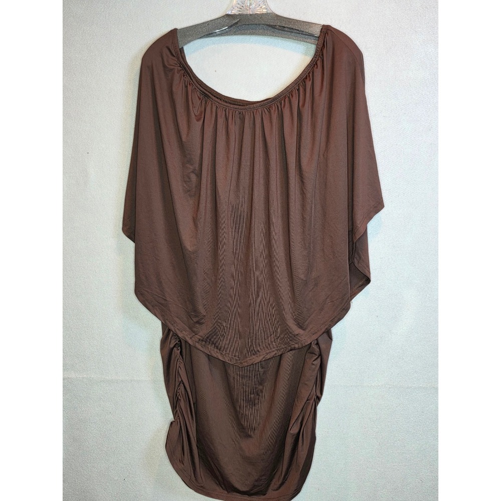 Voianlimo Brown Off Shoulder Ruched Draped Poncho Style Top XXL